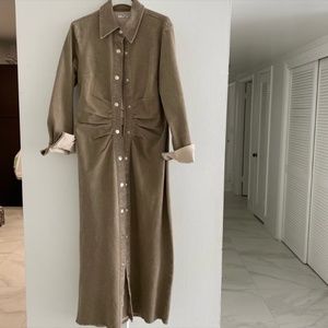 Denim ruched midi dress